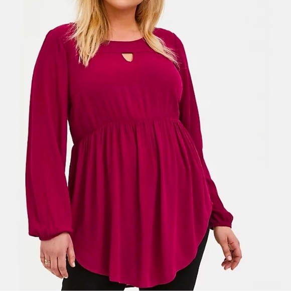 torrid Tops - Torrid Red Wine Gauze Keyhole 2X Tunic